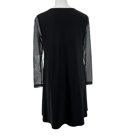 Sympli Canada Women A Line Boxy Jersey Dress SZ 8 Black Mesh Long Sleeves Loose - Picture 2 of 8